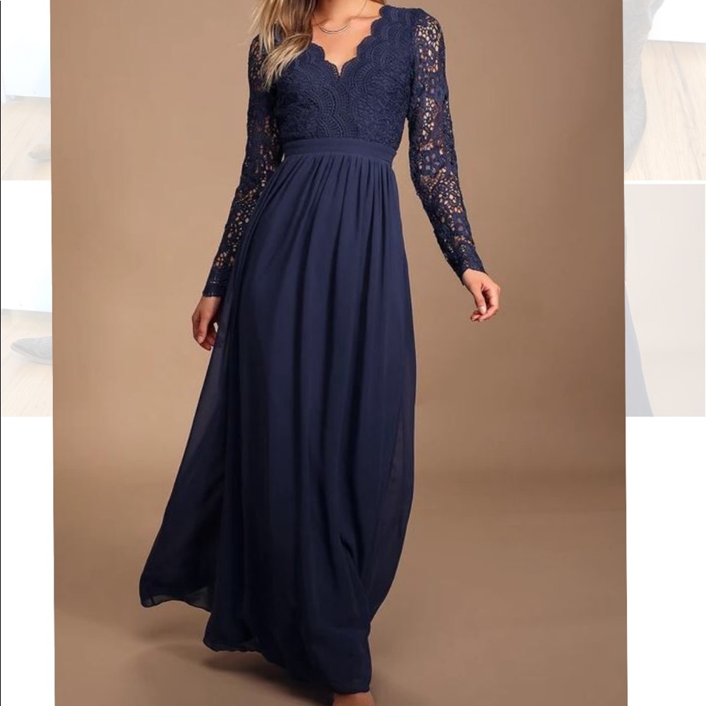 Women’s long sleeve lace maxi dress navy blue